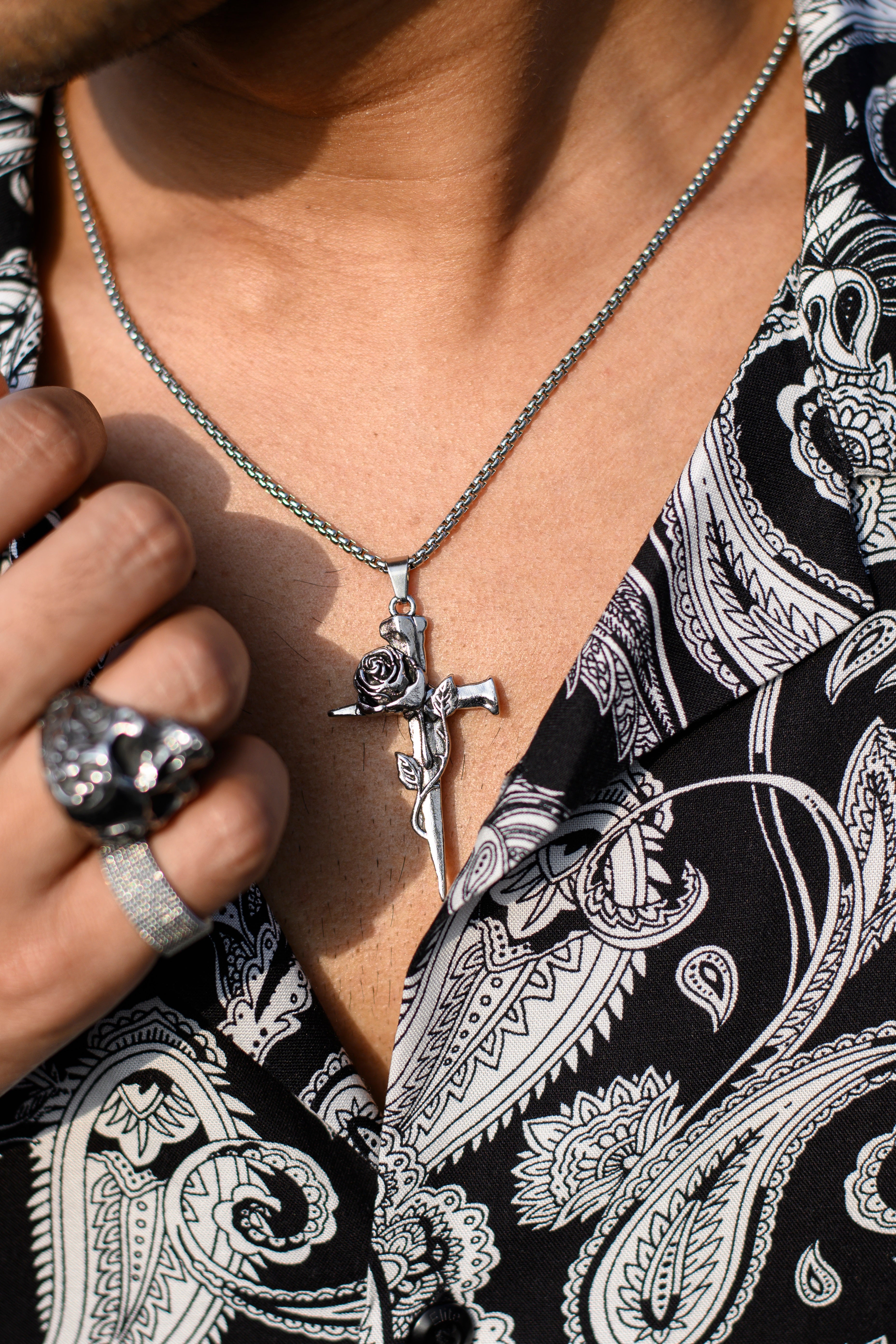 Cross-Rose Pendant Set