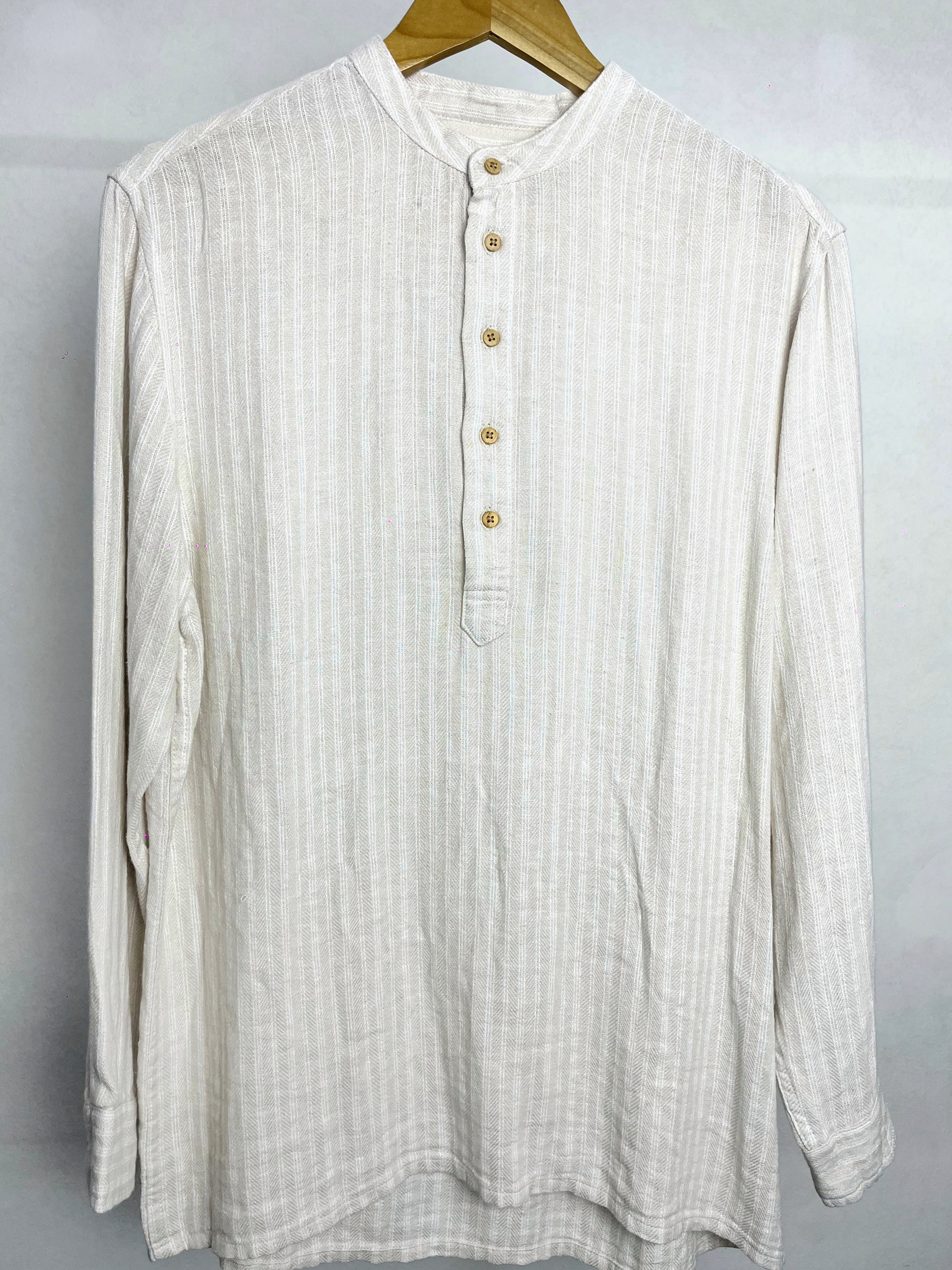 Linen Henley - Katua - Unisex - Linear Sand Pattern