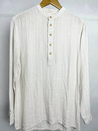 Linen Henley - Katua - For Men - Linear Sand Pattern
