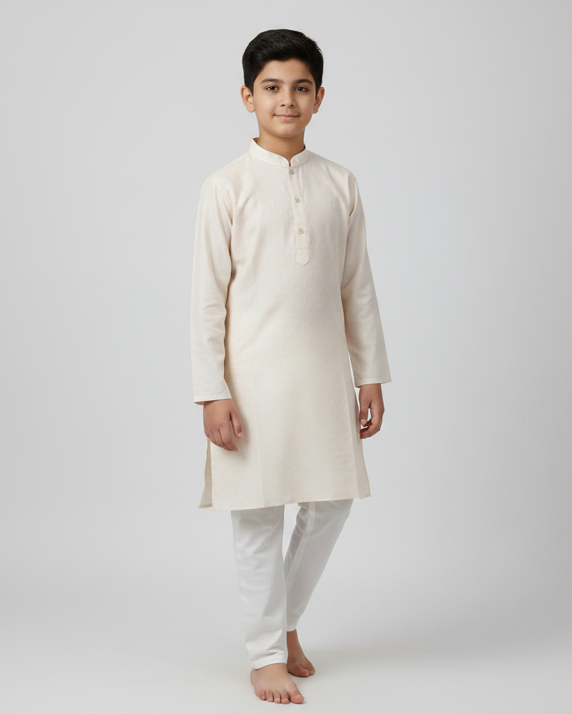 Sufiyan Jr. - Off White All-Over-Print Panjabi For Kids