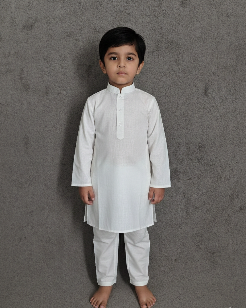 Fareez Jr. - Plain White Panjabi For Kids