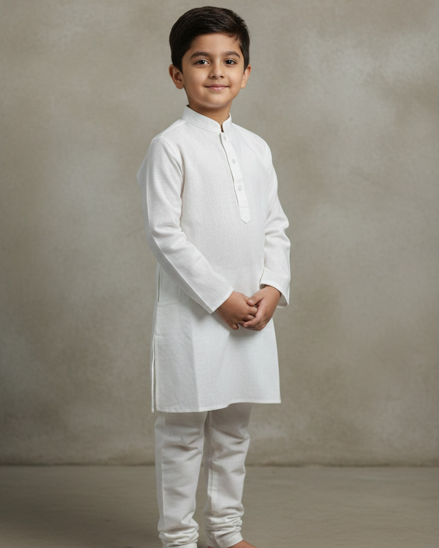 Fareez Jr. - Plain White Panjabi For Kids