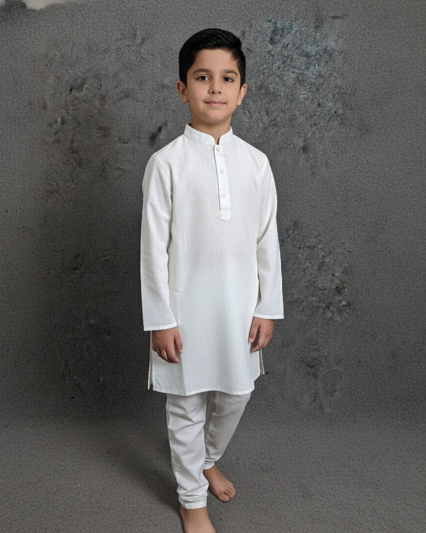 Fareez Jr. - Plain White Panjabi For Kids