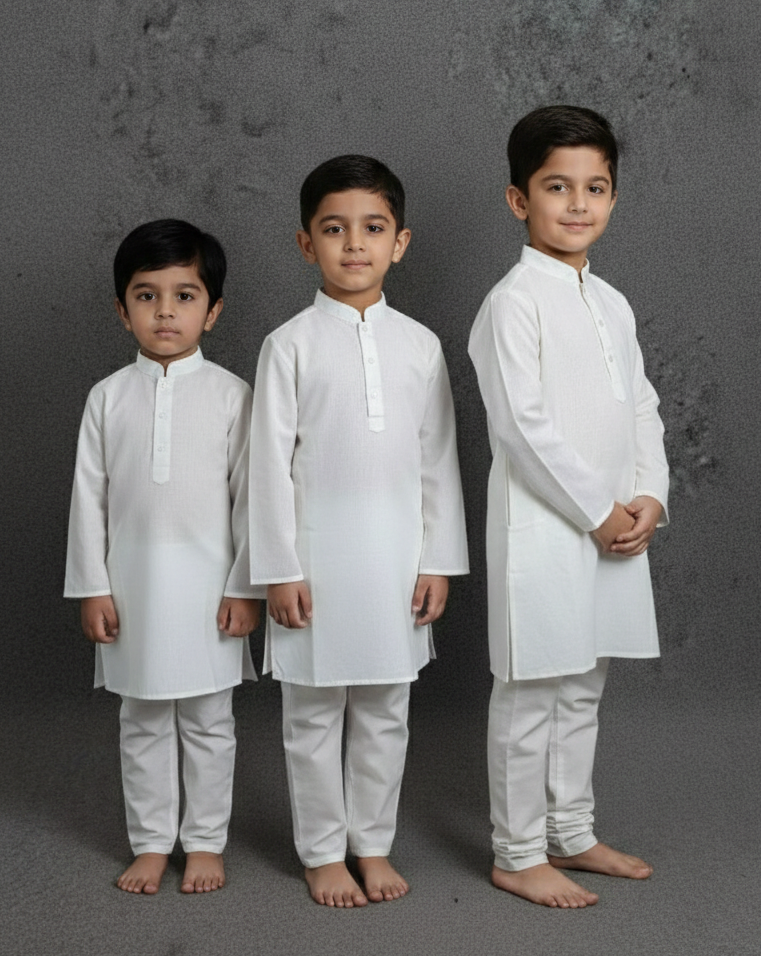 Fareez Jr. - Plain White Panjabi For Kids