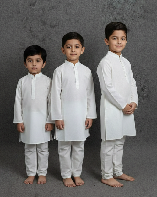 Fareez Jr. - Plain White Panjabi For Kids