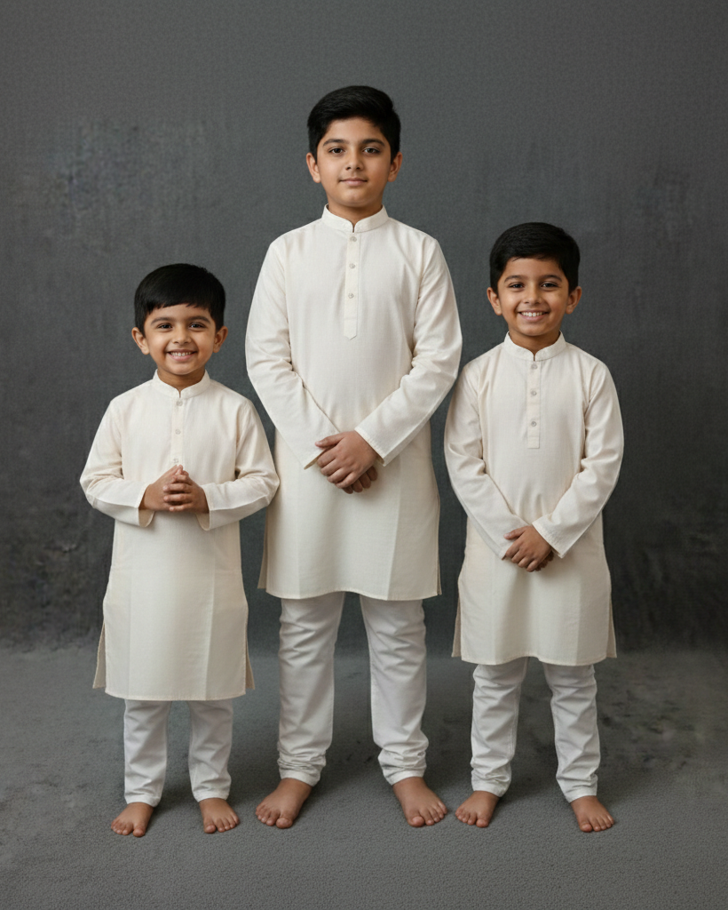 Sufiyan Jr. - Off White All-Over-Print Panjabi For Kids