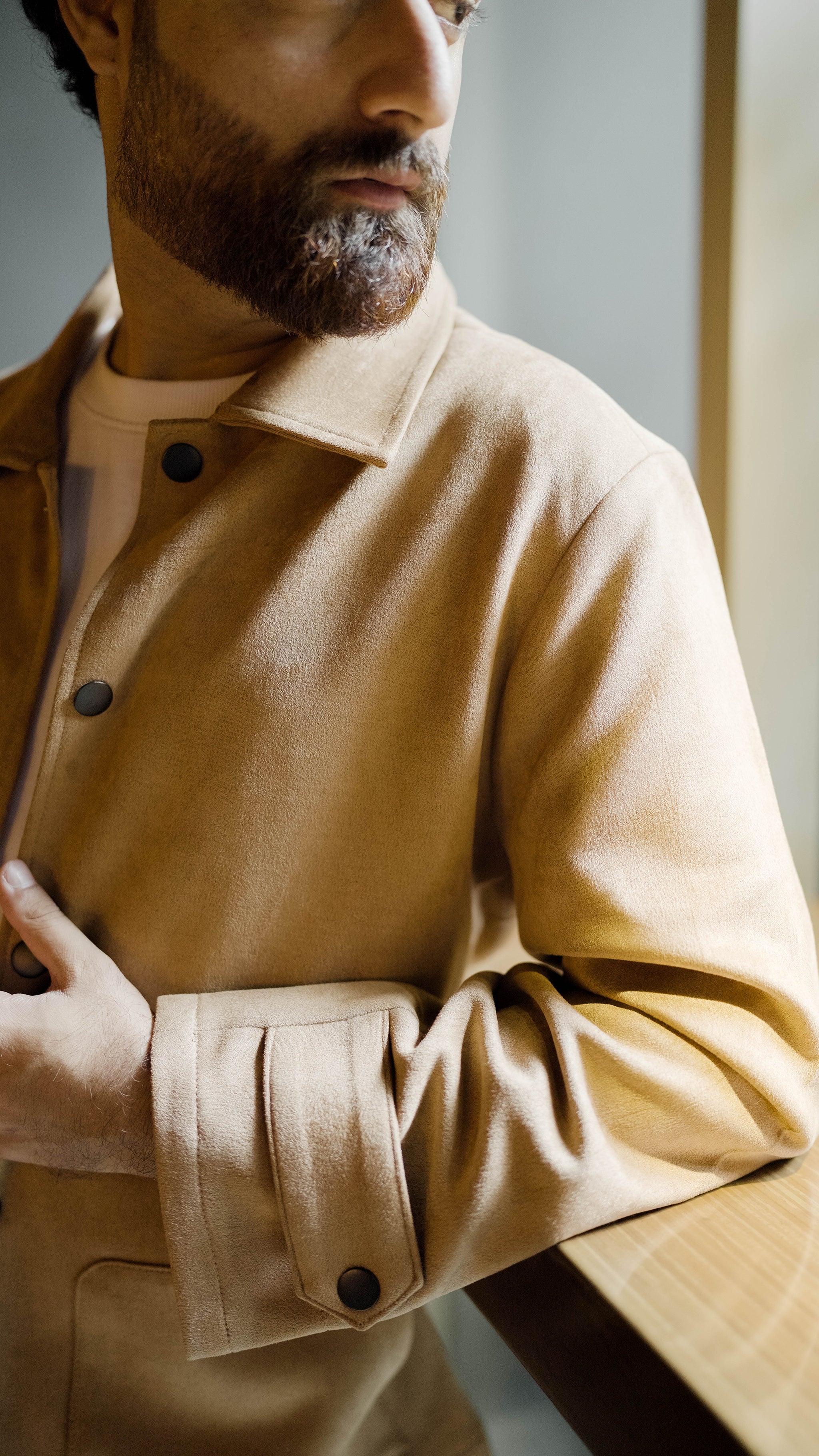 Suede Leather Kieran Coat Deluxe for Men - Tan Beige