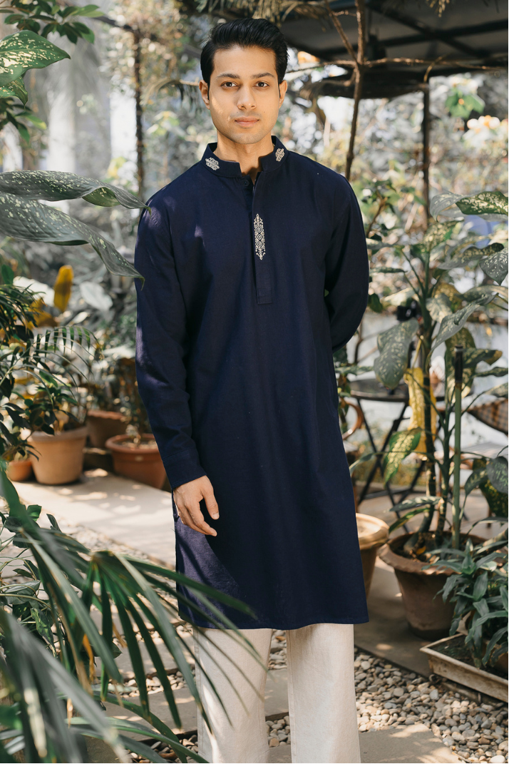 Riyadh - Navy Blue Embroidered Panjabi