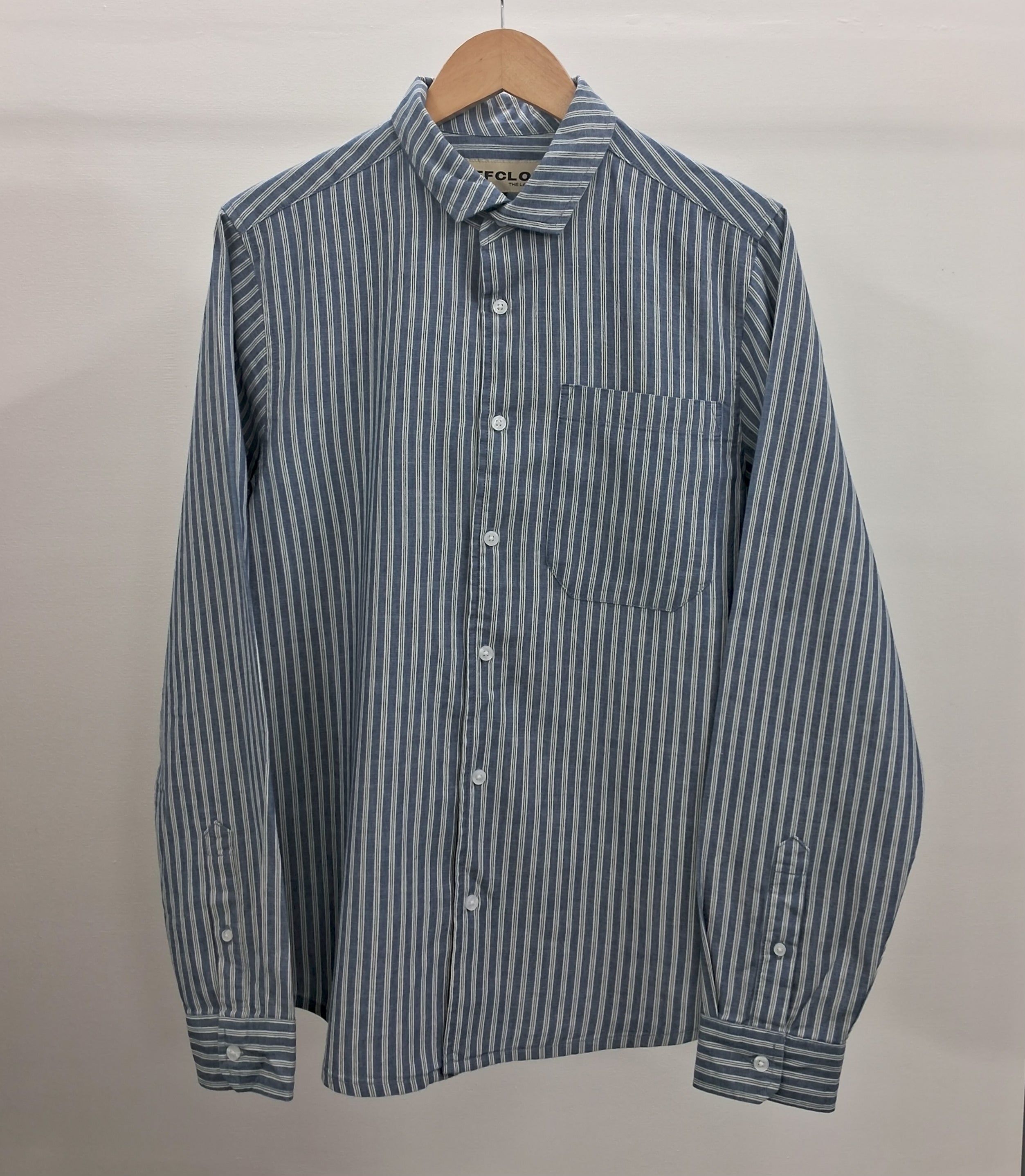 The European Collar - Linen - Long Sleeve Shirt - Navy White Stripe
