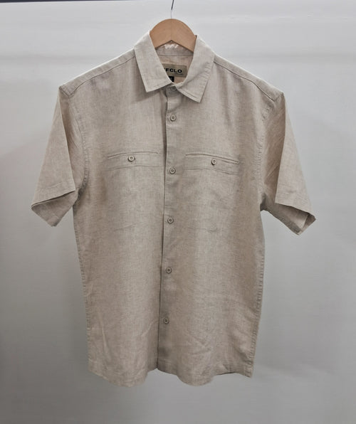 Short-Sleeve Boxy Shirt with Seamless Pockets - Sand