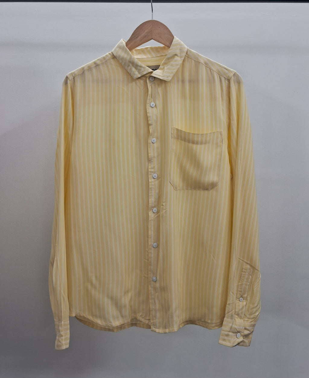 The European Collar - Linen - Long Sleeve Shirt - Yellow White Stripe