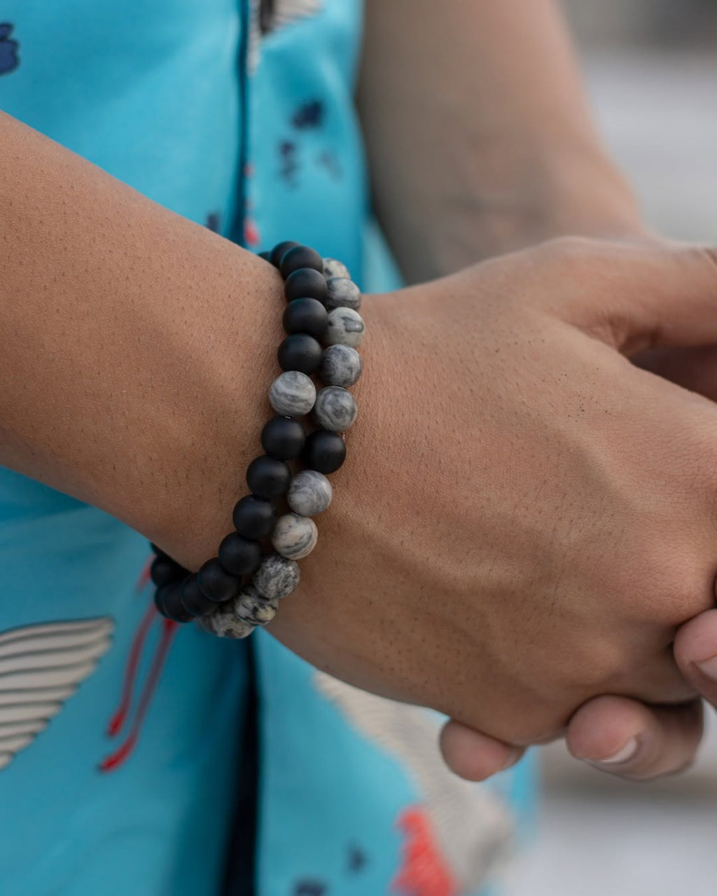 Ash & Black Beads Bracelets Set