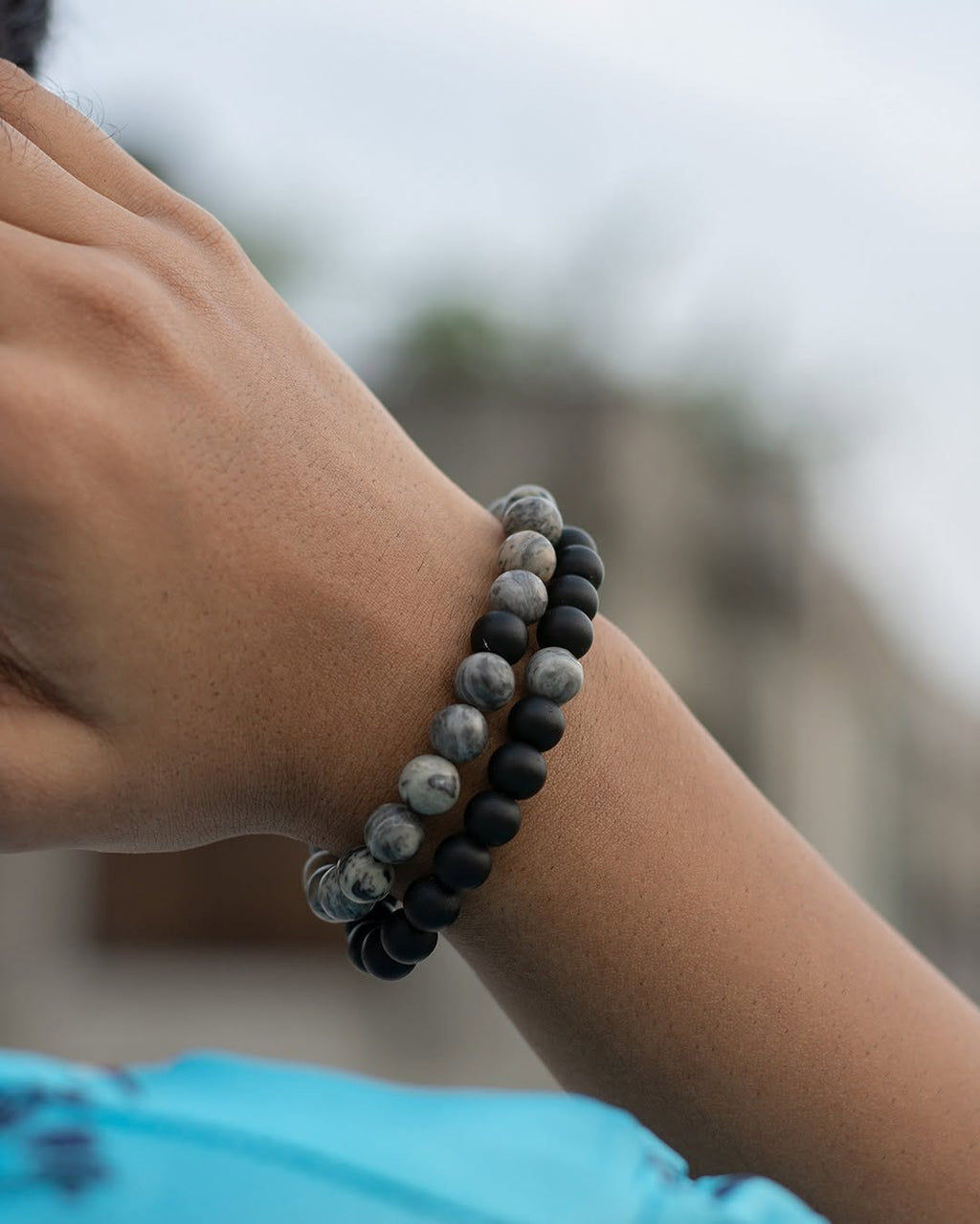 Ash & Black Beads Bracelets Set