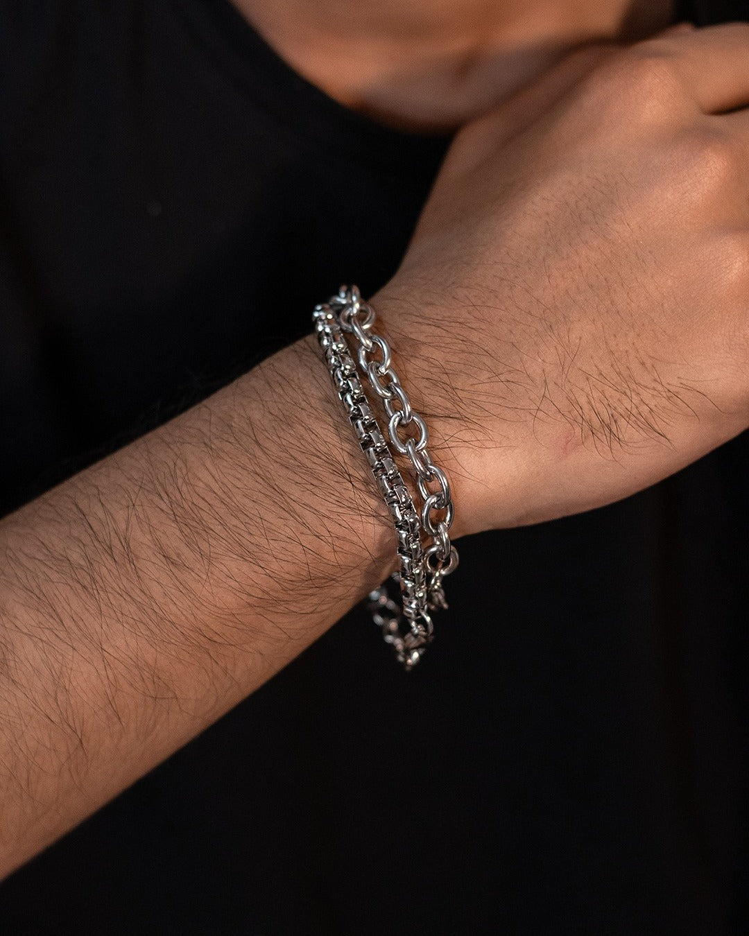 Square Link & Chain Bracelet Set