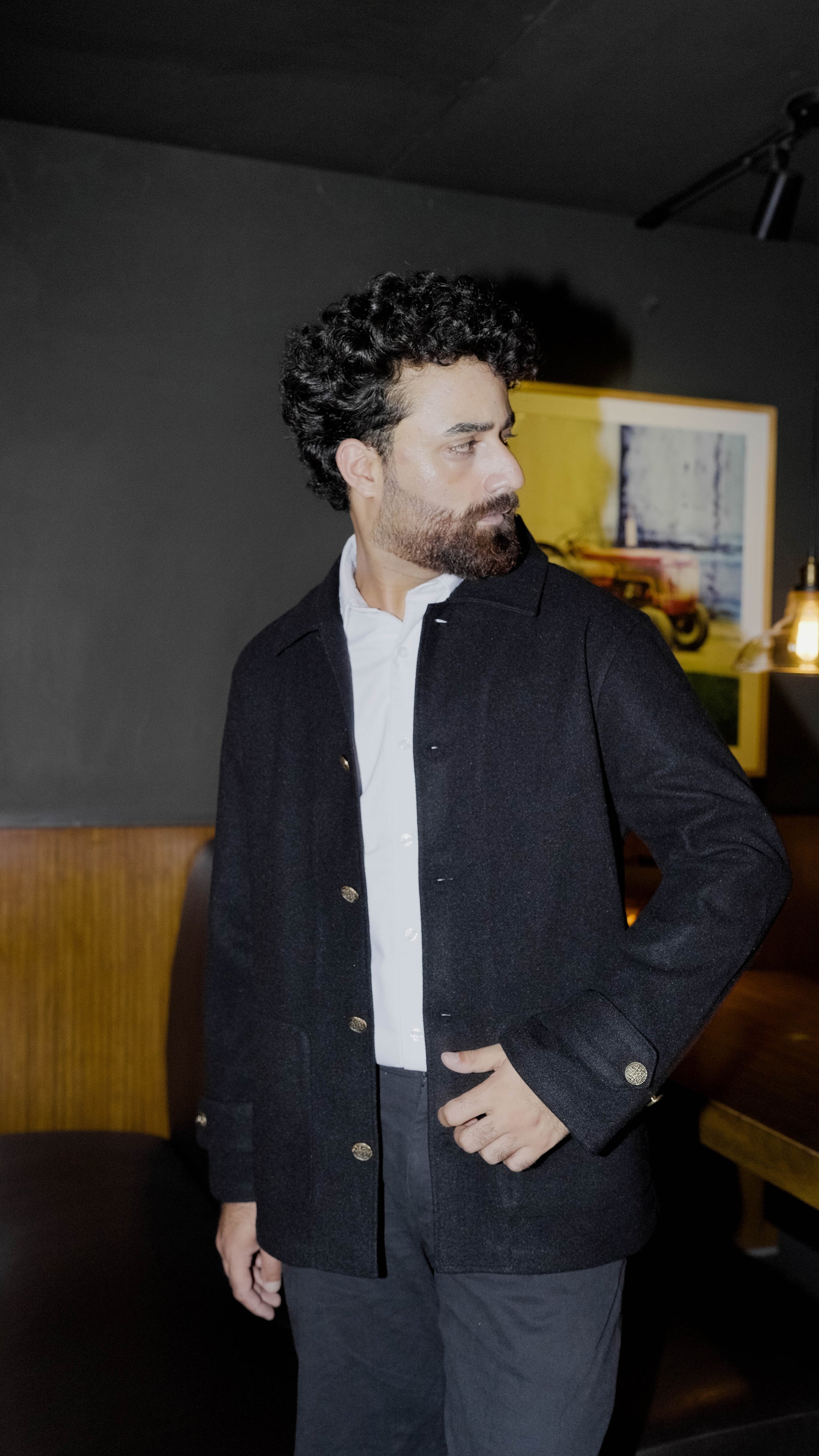 Kieran Coat Deluxe for Men - Noir  - Decorative Golden Buttons