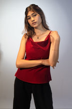 পাতলা স্ট্র্যাপ কাউল নেক টপ- স্কারলেট