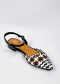 Thin-Block Buckled Flats - Black and White Woven Interlace