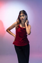 পাতলা স্ট্র্যাপ কাউল নেক টপ- স্কারলেট