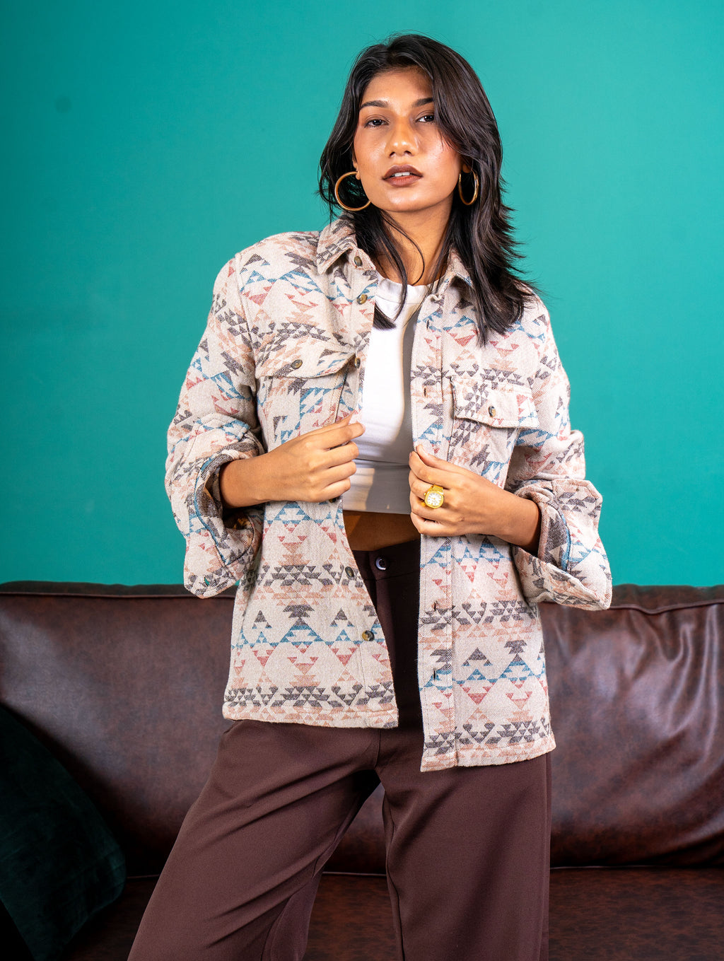 Flannel Overshirt - Off White- Dual Pocket - Unisex