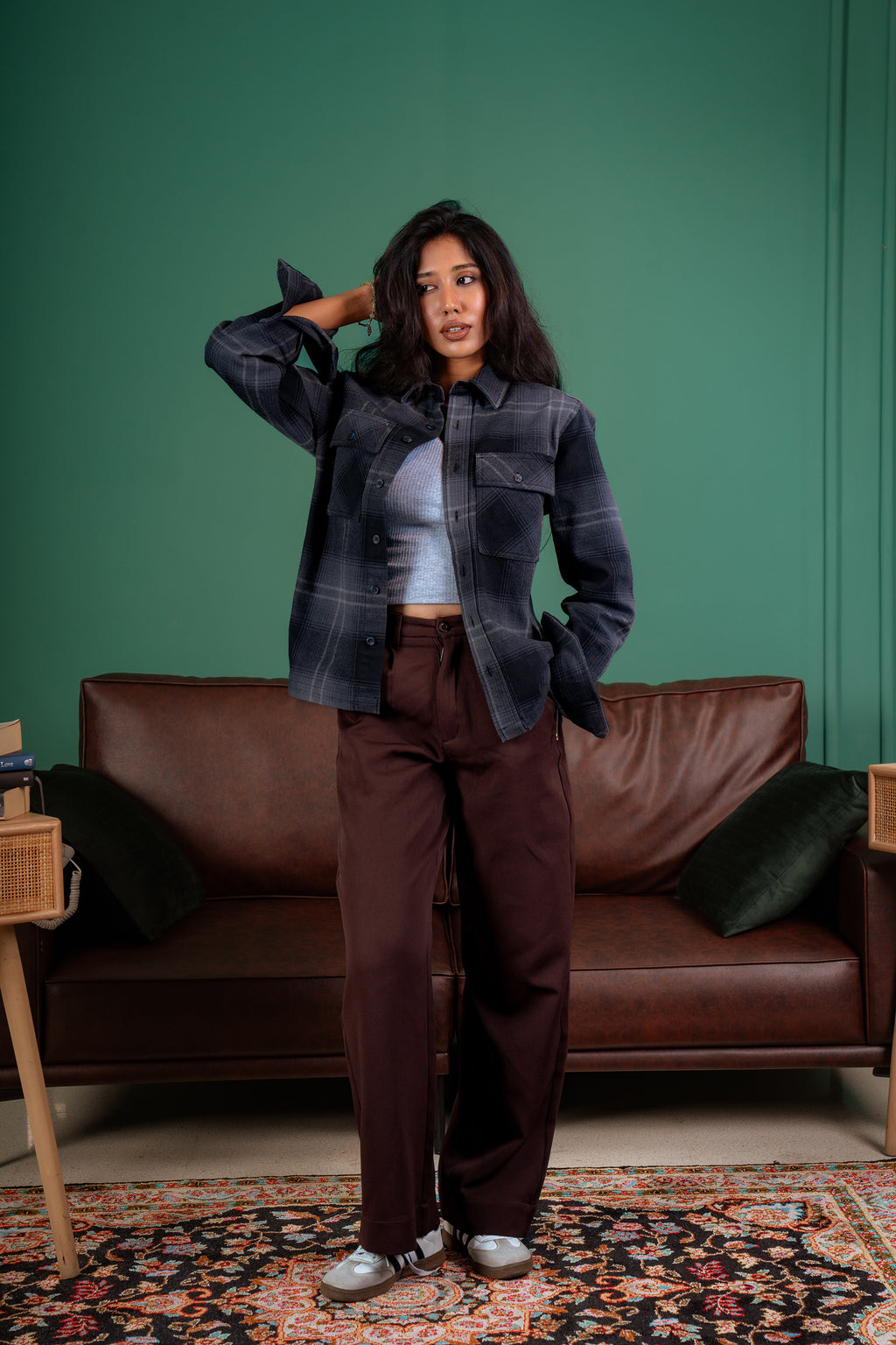Flannel Overshirt - Dark Grey Plaid - Dual Pocket - Unisex