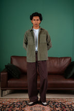 Corduroy Shirt for Men - Olive - Dual Pocket