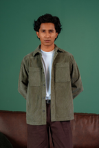 Corduroy Shirt for Men - Olive - Dual Pocket