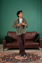 Corduroy Shirt for Men - Olive - Dual Pocket