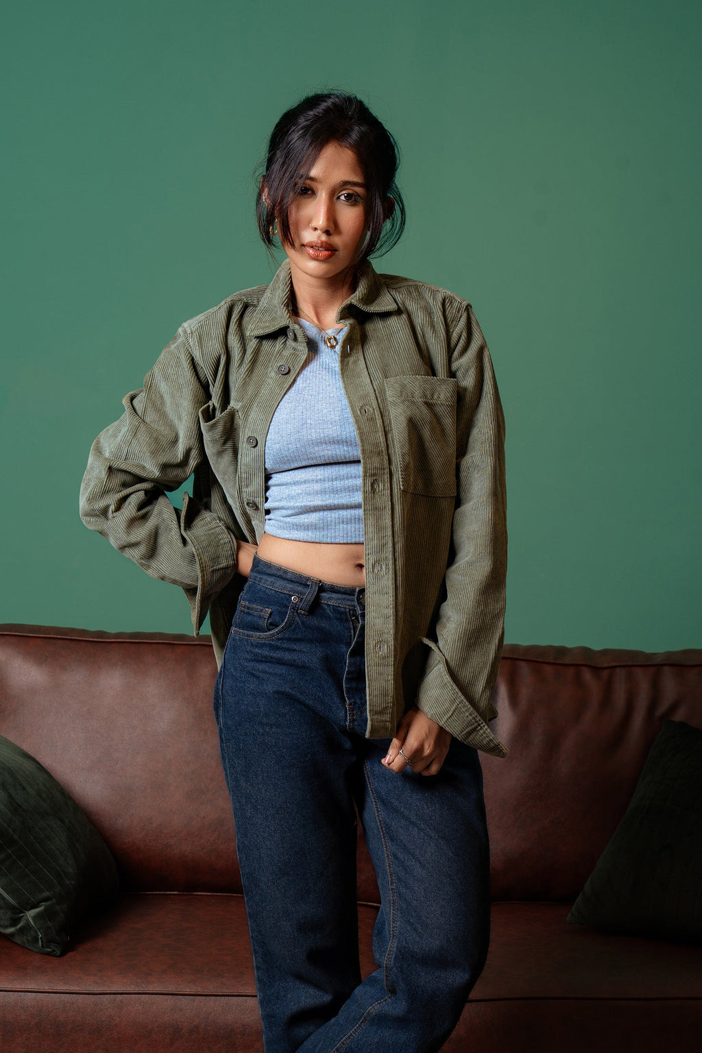 Shacket Corduroy Overshirt - Olive - Dual Pocket - Unisex