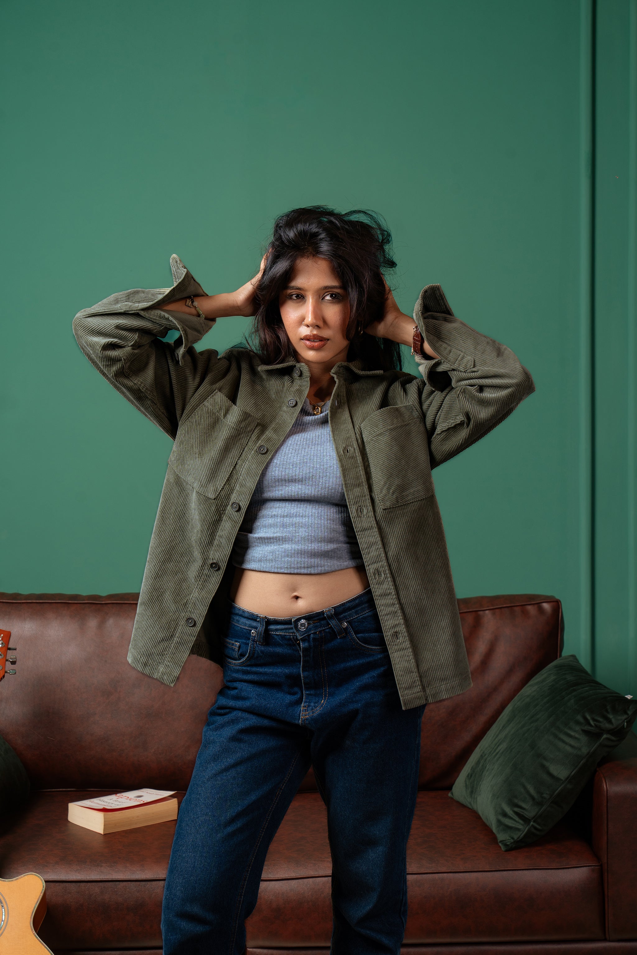 Shacket Corduroy Overshirt - Olive - Dual Pocket - Unisex