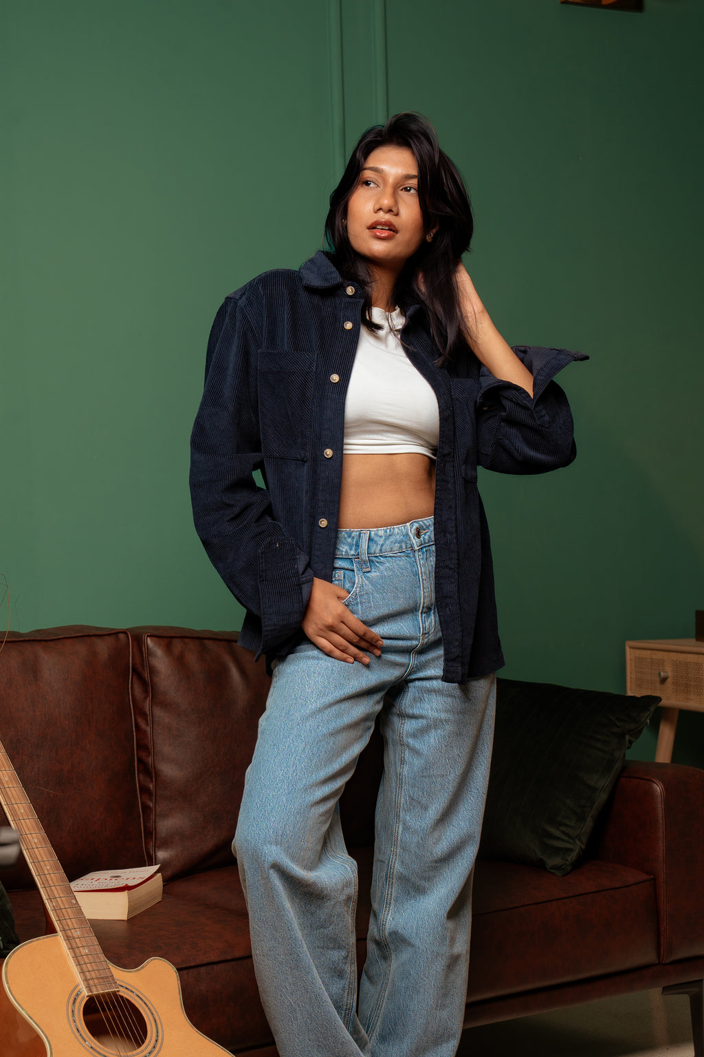 Shacket Corduroy Overshirt - Navy - Dual Pocket - Unisex