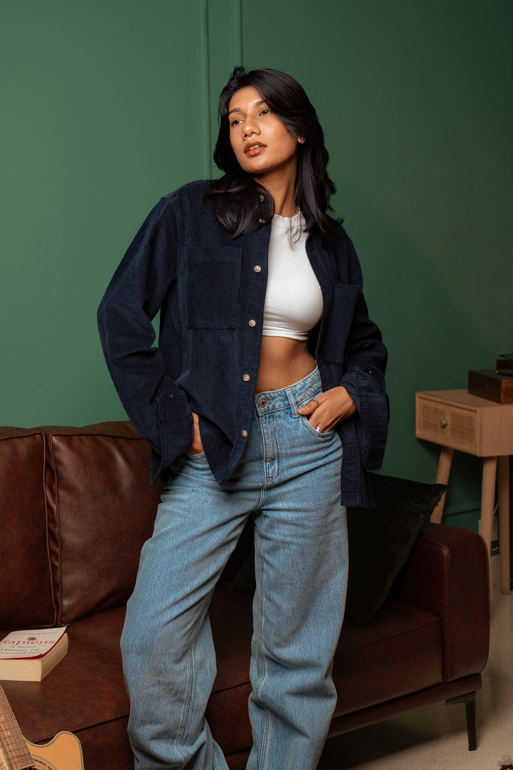 Shacket Corduroy Overshirt - Navy - Dual Pocket - Unisex