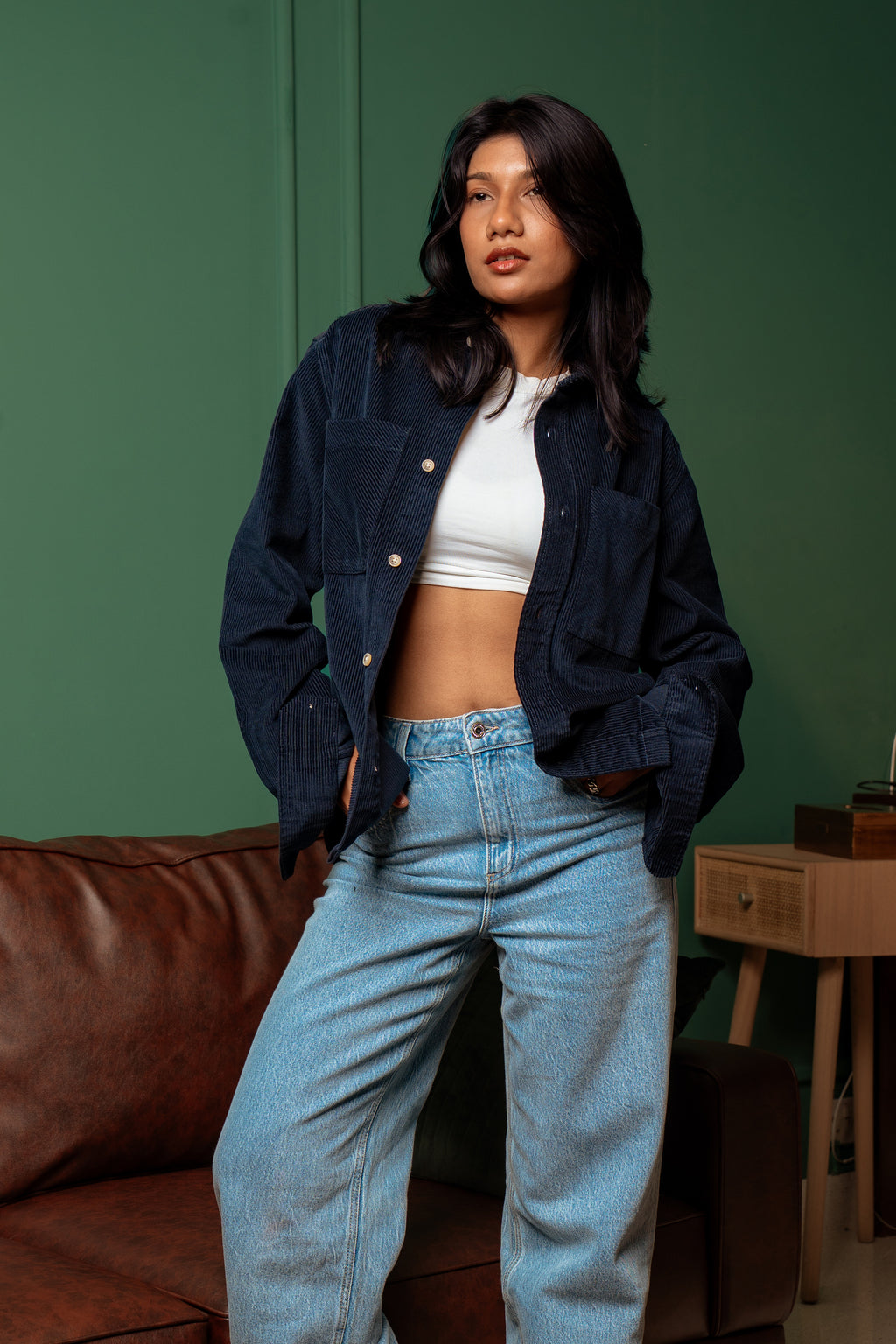 Shacket Corduroy Overshirt - Navy - Dual Pocket - Unisex