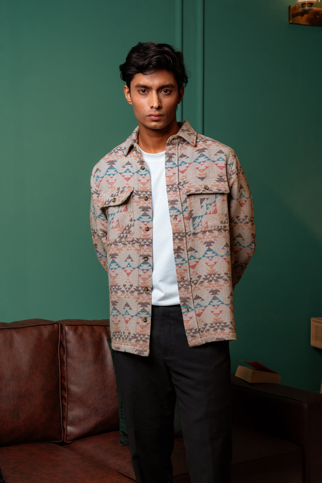 Shacket - Beige Printed - Dual Pocket - Unisex