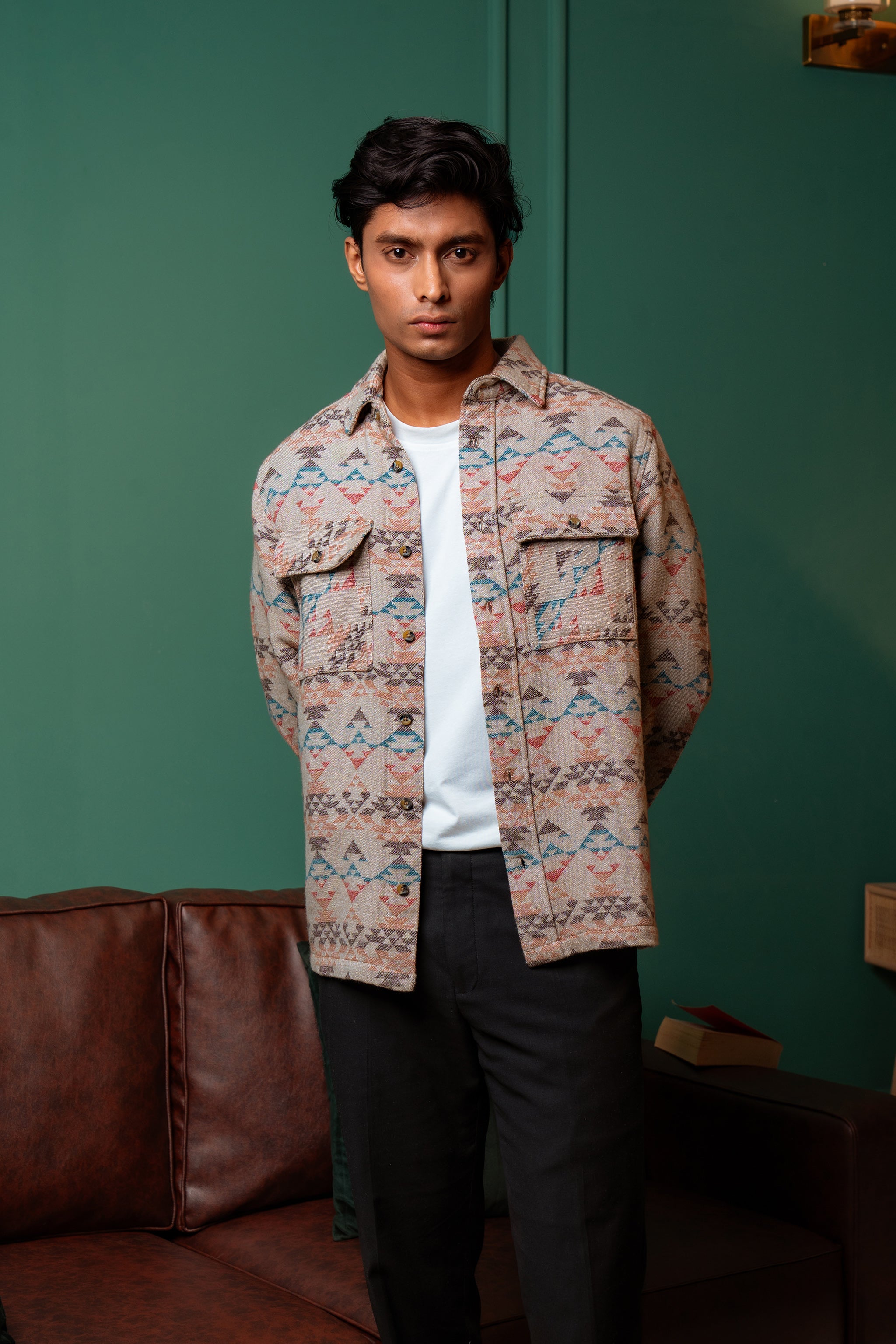 Shacket - Beige Printed - Dual Pocket - Unisex