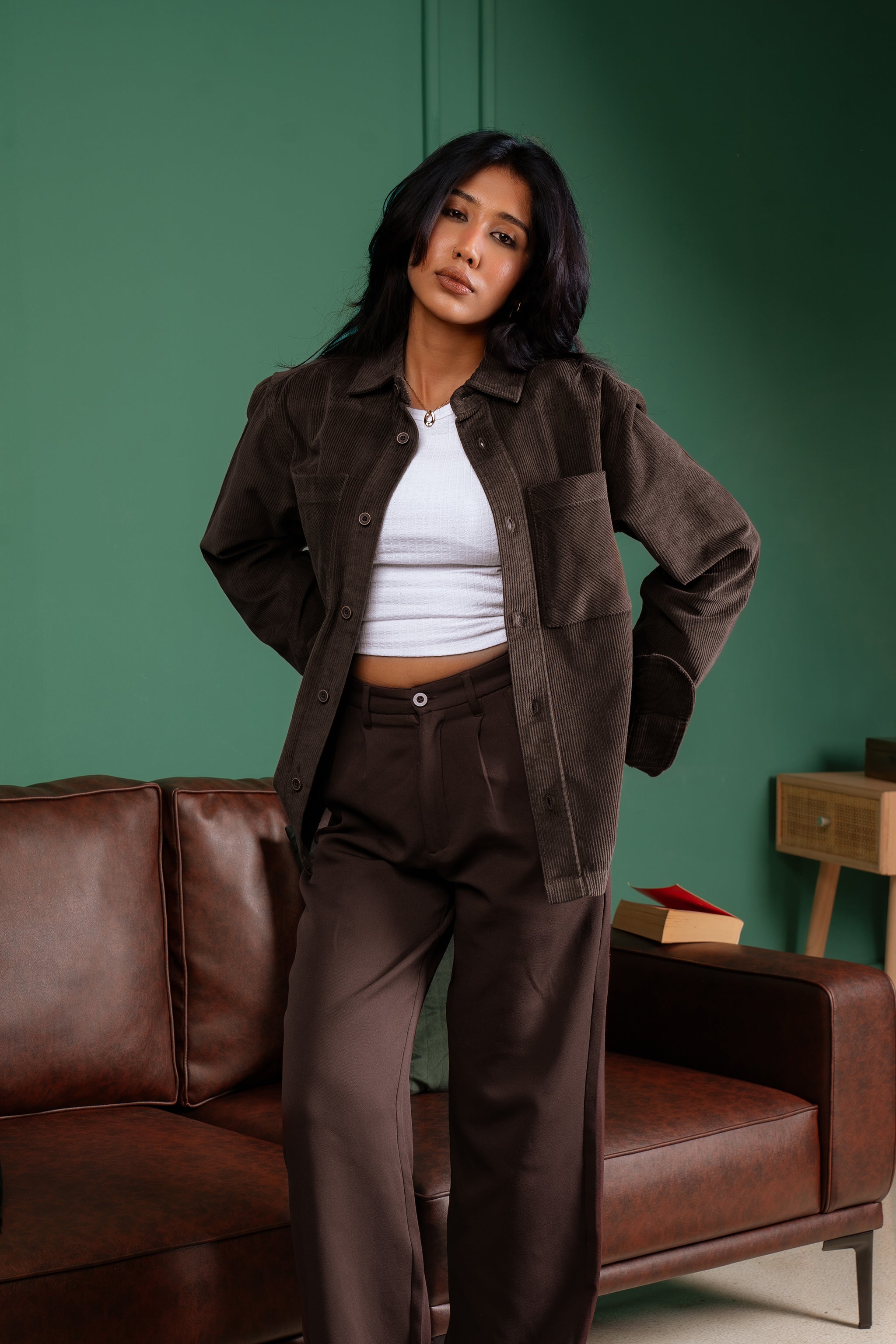 Shacket Corduroy Overshirt - Dark Brown - Dual Pocket - Unisex