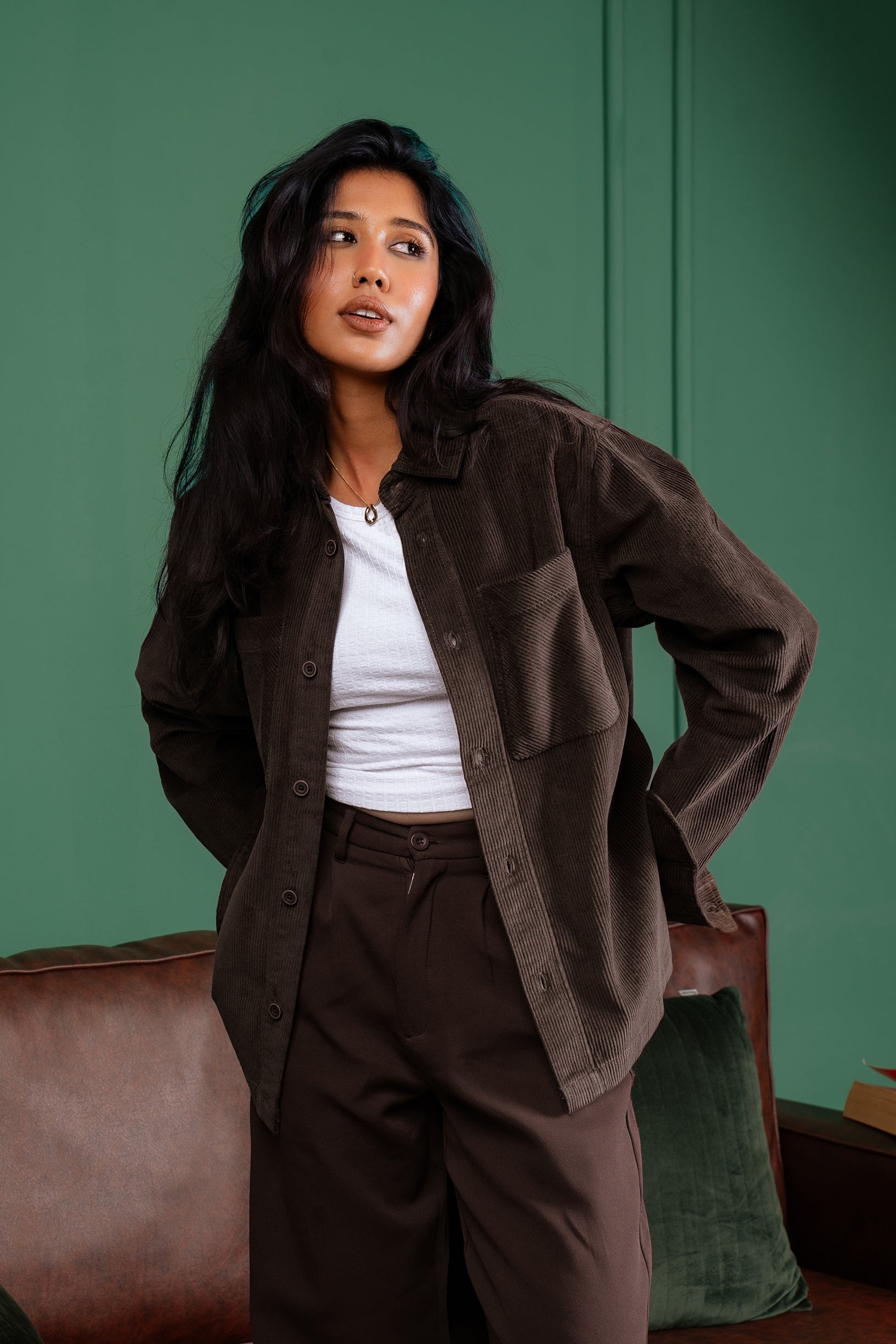 Shacket Corduroy Overshirt - Dark Brown - Dual Pocket - Unisex