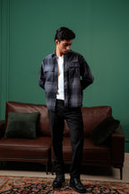 Flannel Shirt for Men - Dark Grey Plaid - Dual Pocket