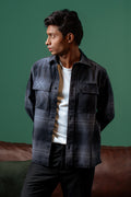 Shacket Flannel Overshirt for Men - Dark Grey Plaid - Dual Pocket