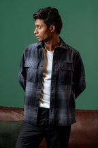 Flannel Shirt for Men - Dark Grey Plaid - Dual Pocket