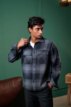 Flannel Shirt for Men - Dark Grey Plaid - Dual Pocket