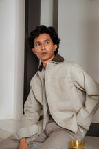 Lightweight Chore Utility Shirt - Beige Body with Dark Brown Contrast Collar