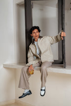 Lightweight Chore Utility Shirt - Beige Body with Dark Brown Contrast Collar