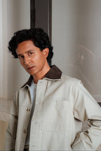 Lightweight Chore Utility Shirt - Beige Body with Dark Brown Contrast Collar