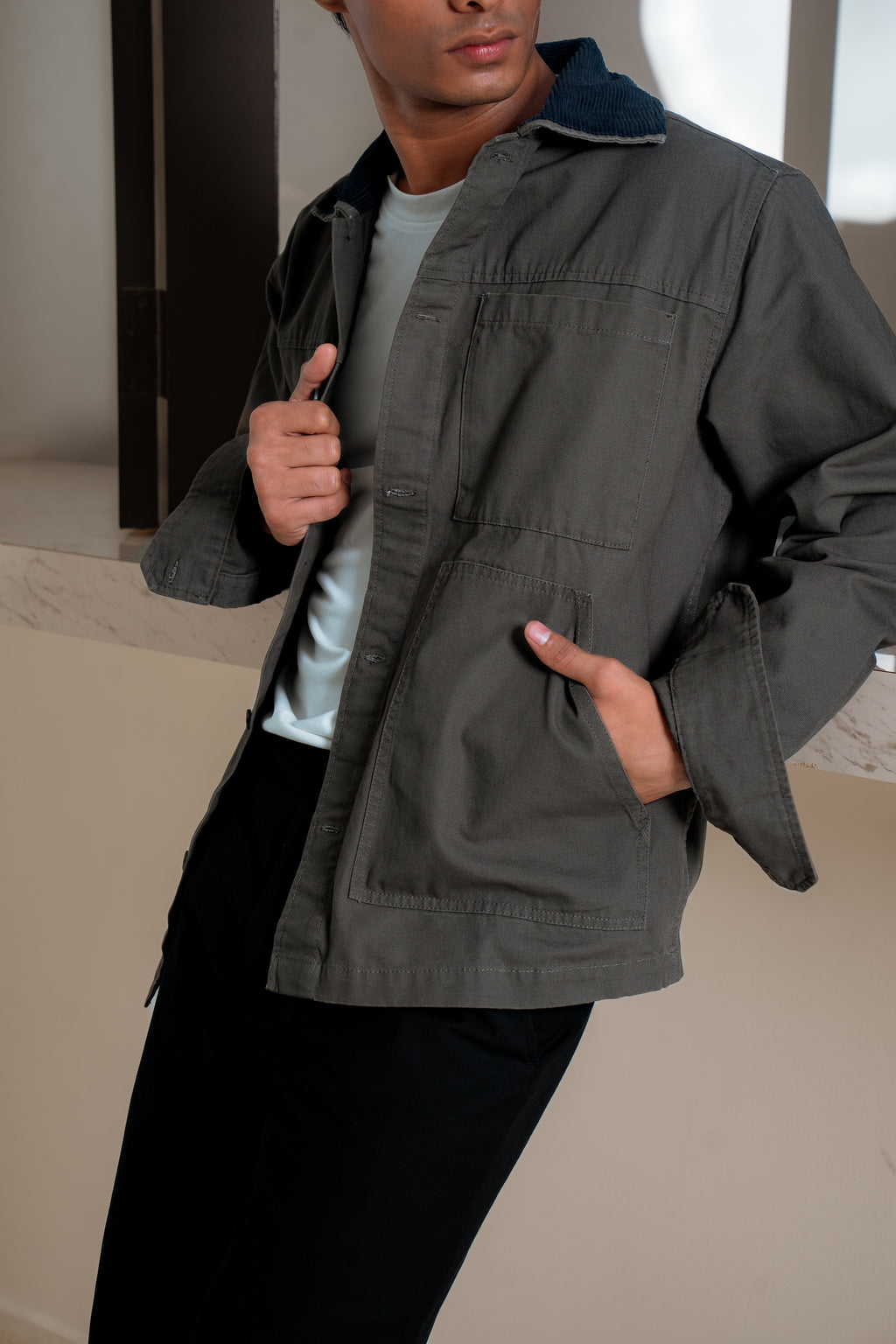 Chore Utility Jacket for Men - Charcoal Body with Black Contrast Collar
