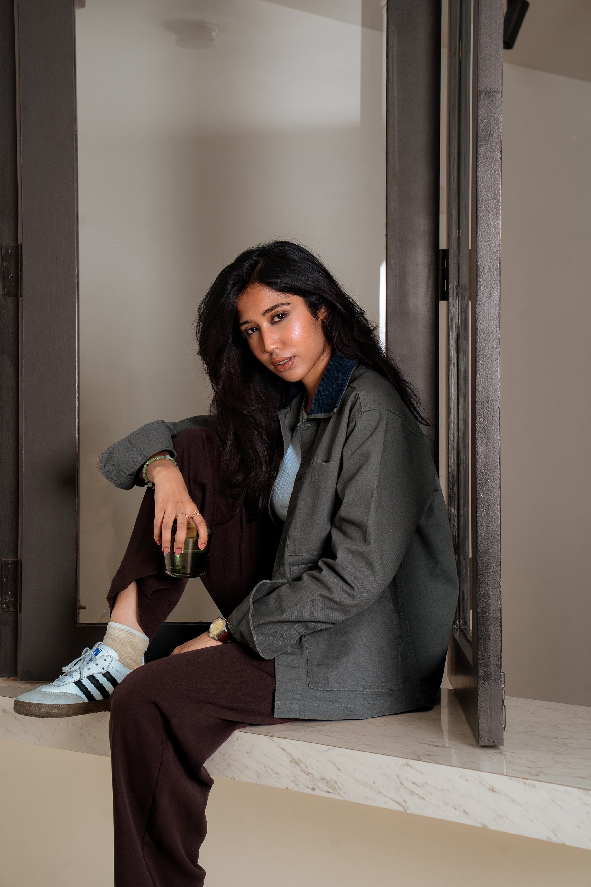 Chore Utility Jacket  - Charcoal Body with Navy Blue Contrast Collar -  Unisex