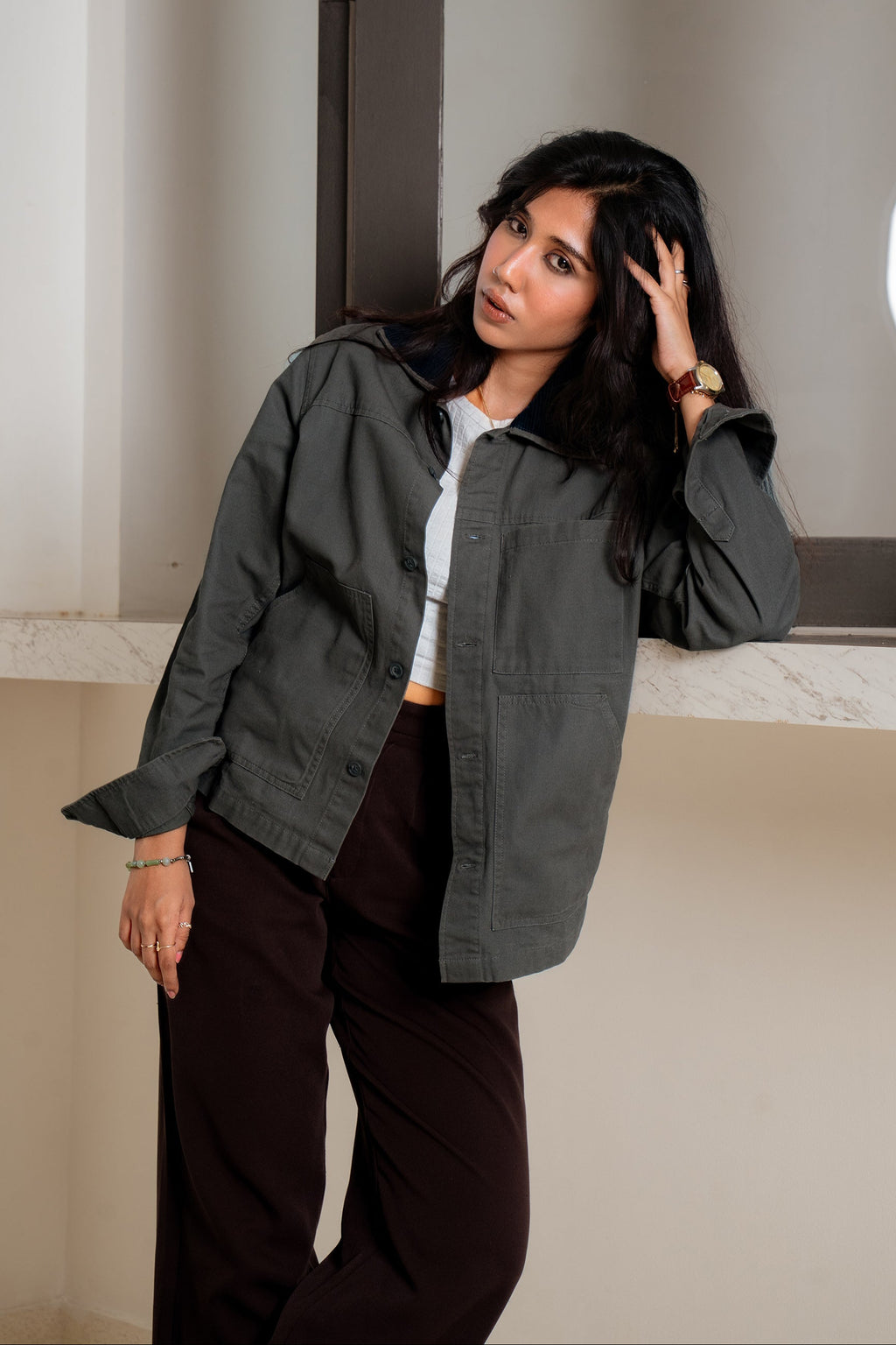 Chore Utility Jacket  - Charcoal Body with Black Contrast Collar -  Unisex