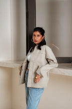 Lightweight Chore Utility Shirt - Beige Body with Dark Brown Contrast Collar - Unisex