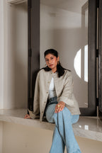 Lightweight Chore Utility Shirt - Beige Body with Dark Brown Contrast Collar - Unisex