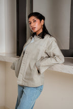 Lightweight Chore Utility Shirt - Beige Body with Dark Brown Contrast Collar - Unisex