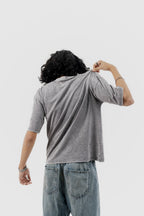 Airplane Mode - Light Grey Acid Wash - Crew Neck - Drop Shoulder T-Shirt for Men
